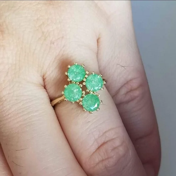 New 18K Gold Plated Round Cut Green Ice Gem Diamond Ring for Women